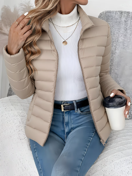 Kacob | Women's Quilted Puffer Jacket – Short Stand Collar Padded Jacket