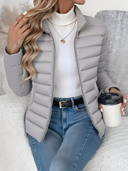 Kacob | Women's Quilted Puffer Jacket – Short Stand Collar Padded Jacket