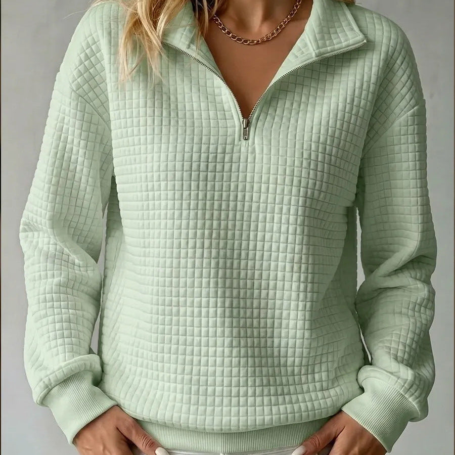 Kacob | Women's Quilted Quarter Zip Jumper – Relaxed Half Zip Sweater