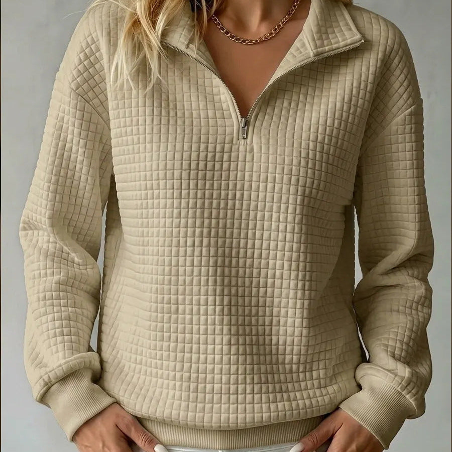 Kacob | Women's Quilted Quarter Zip Jumper – Relaxed Half Zip Sweater