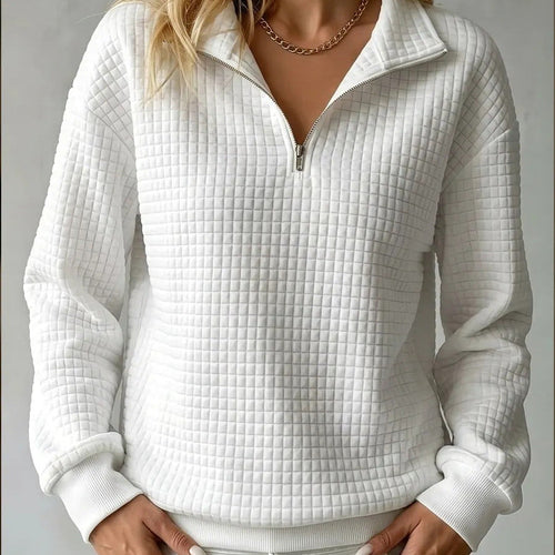 Kacob | Women's Quilted Quarter Zip Jumper – Relaxed Half Zip Sweater