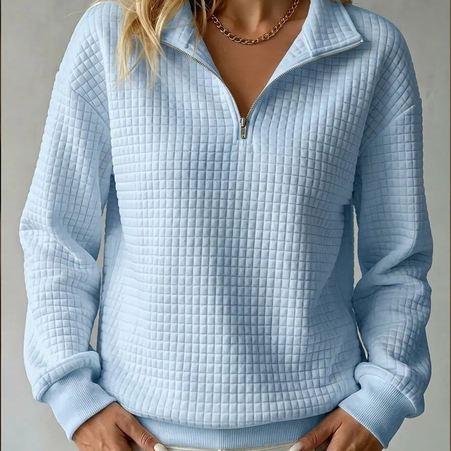 Kacob | Women's Quilted Quarter Zip Jumper – Relaxed Half Zip Sweater
