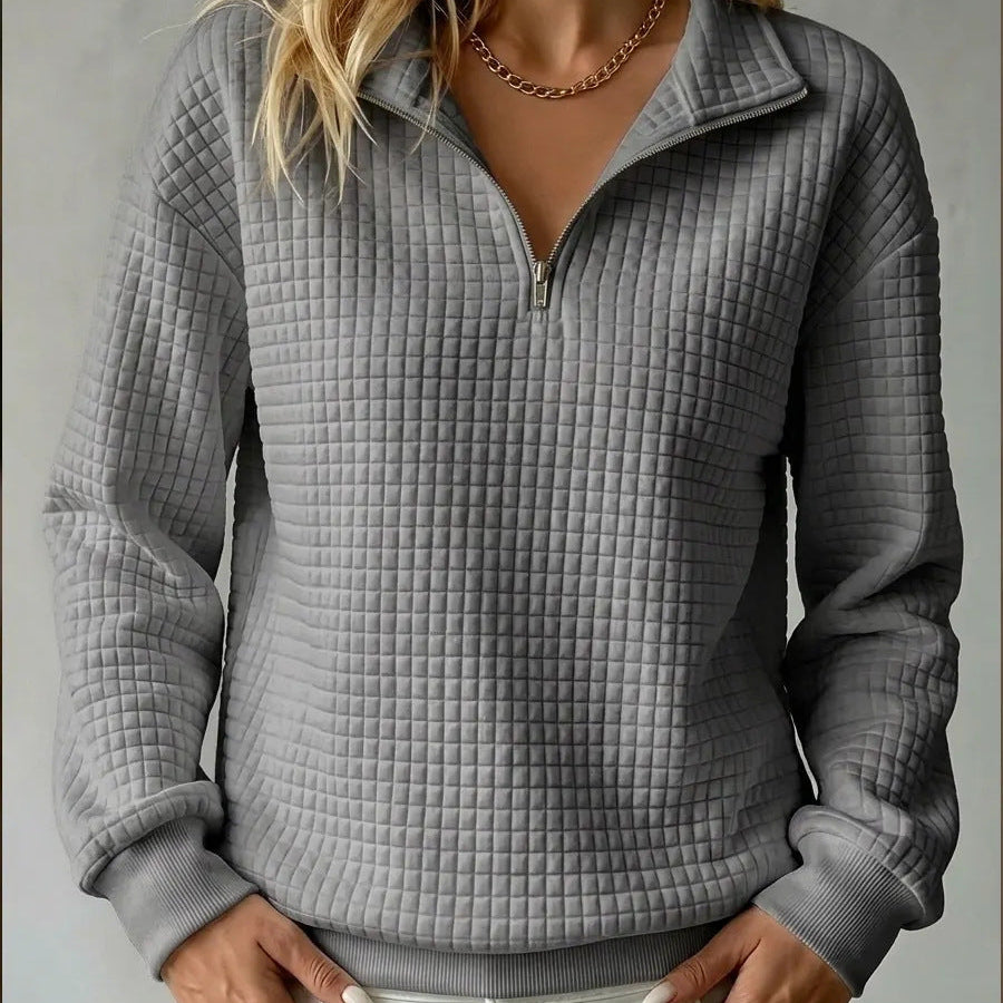 Kacob | Women's Quilted Quarter Zip Jumper – Relaxed Half Zip Sweater