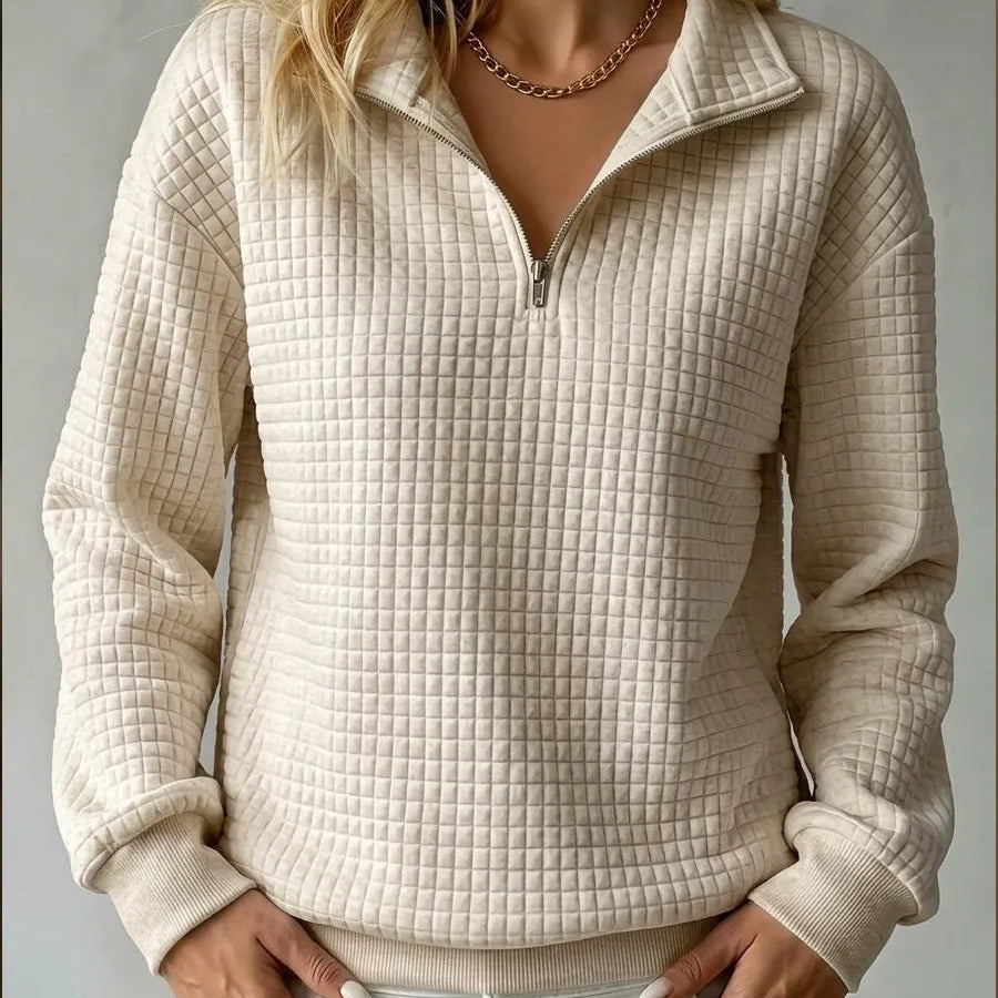 Kacob | Women's Quilted Quarter Zip Jumper – Relaxed Half Zip Sweater