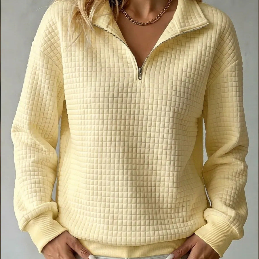 Kacob | Women's Quilted Quarter Zip Jumper – Relaxed Half Zip Sweater