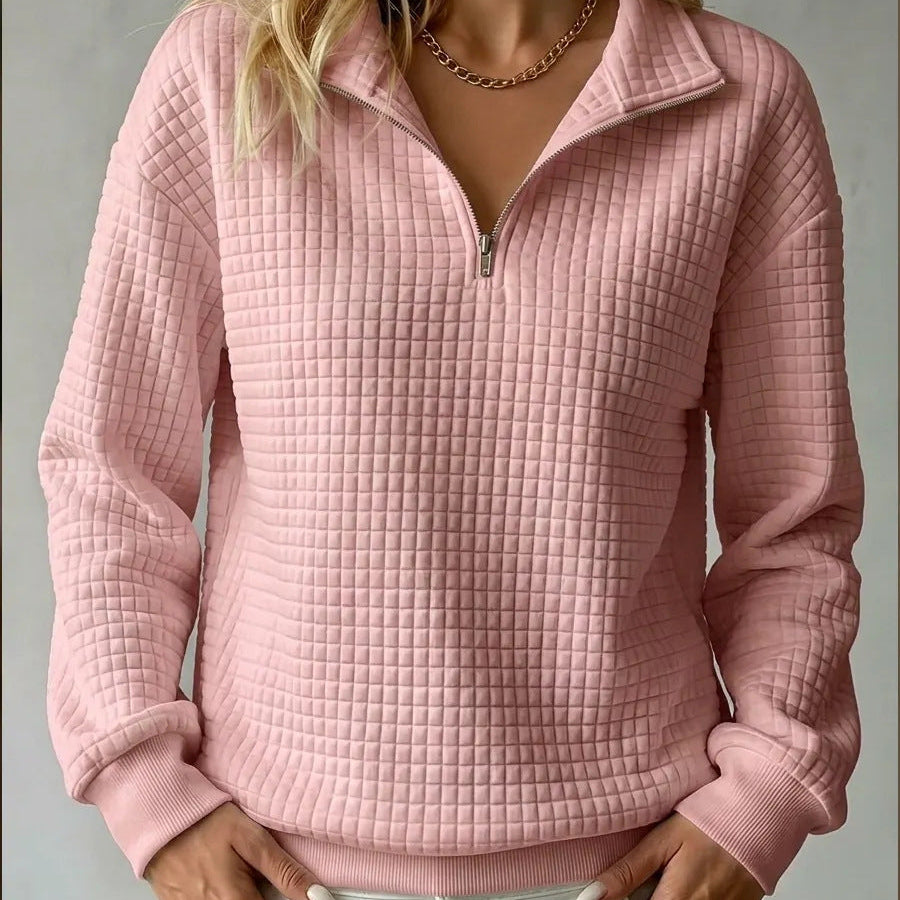 Kacob | Women's Quilted Quarter Zip Jumper – Relaxed Half Zip Sweater