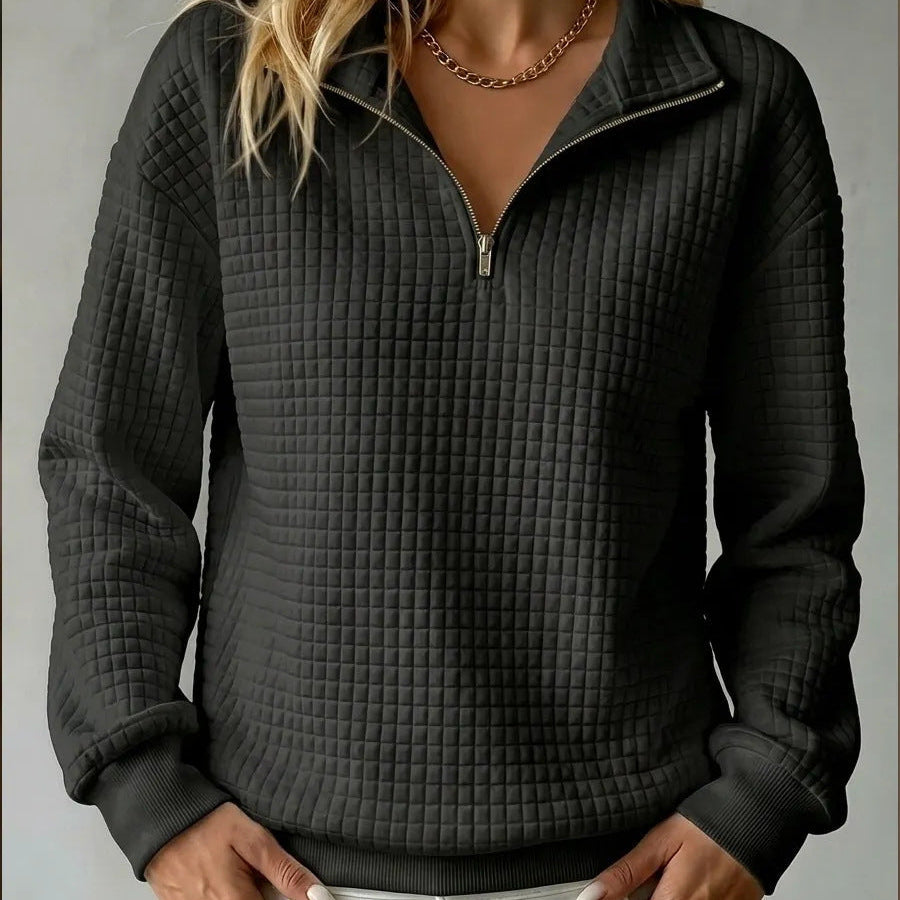 Kacob | Women's Quilted Quarter Zip Jumper – Relaxed Half Zip Sweater