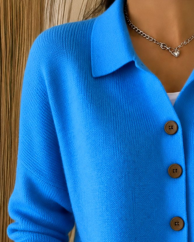 Women's Relaxed Fit Button Up Collared Knit Cardigan – Fine Knit Polo Collar Layer