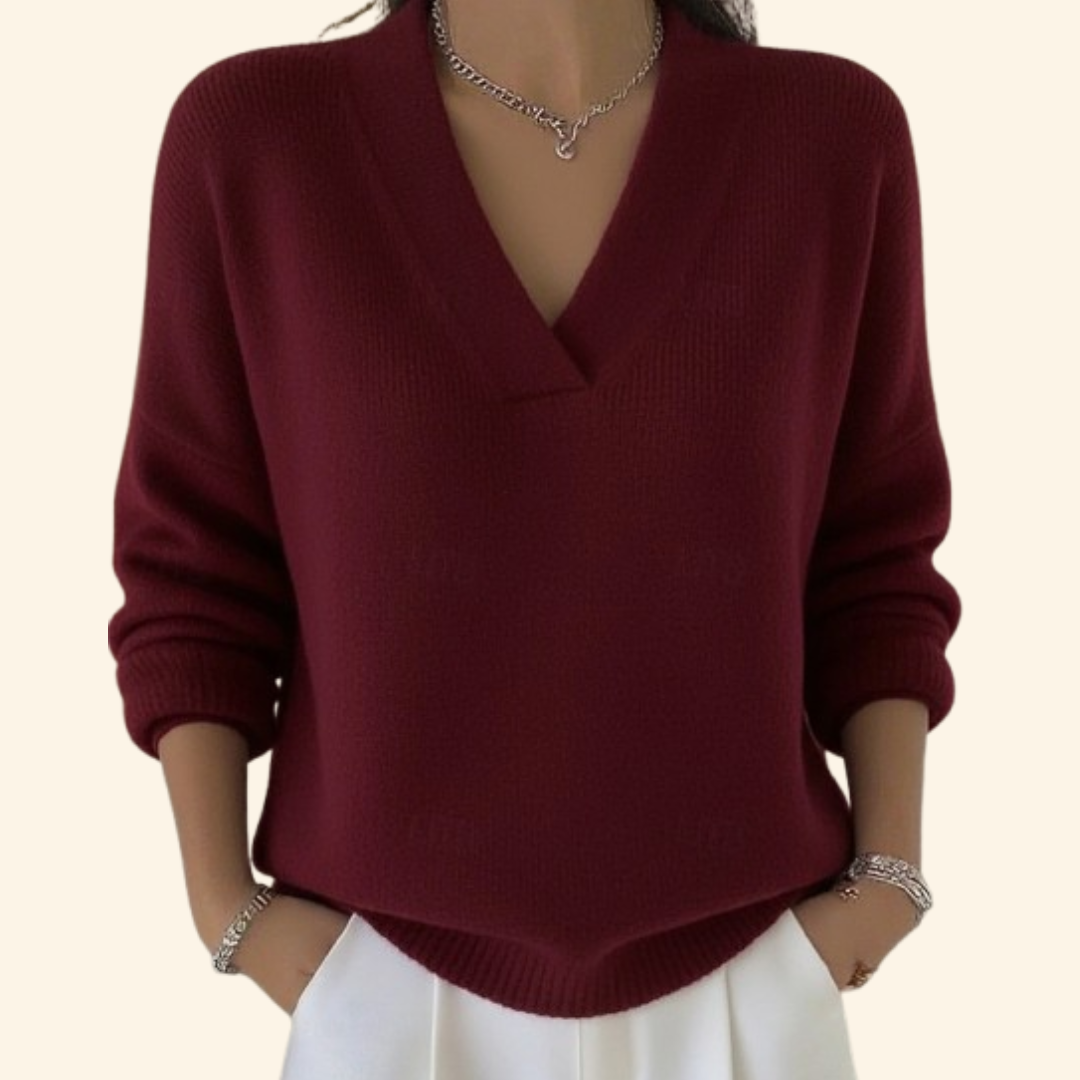 Kacob | Women's Relaxed Fit V-Neck Jumper – Knitted Jumper for Work and Weekend