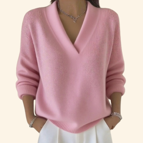 Kacob | Women's Relaxed Fit V-Neck Jumper – Knitted Jumper for Work and Weekend