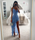 Women's Ruffle Wrap Maxi Dress – Asymmetric Hem