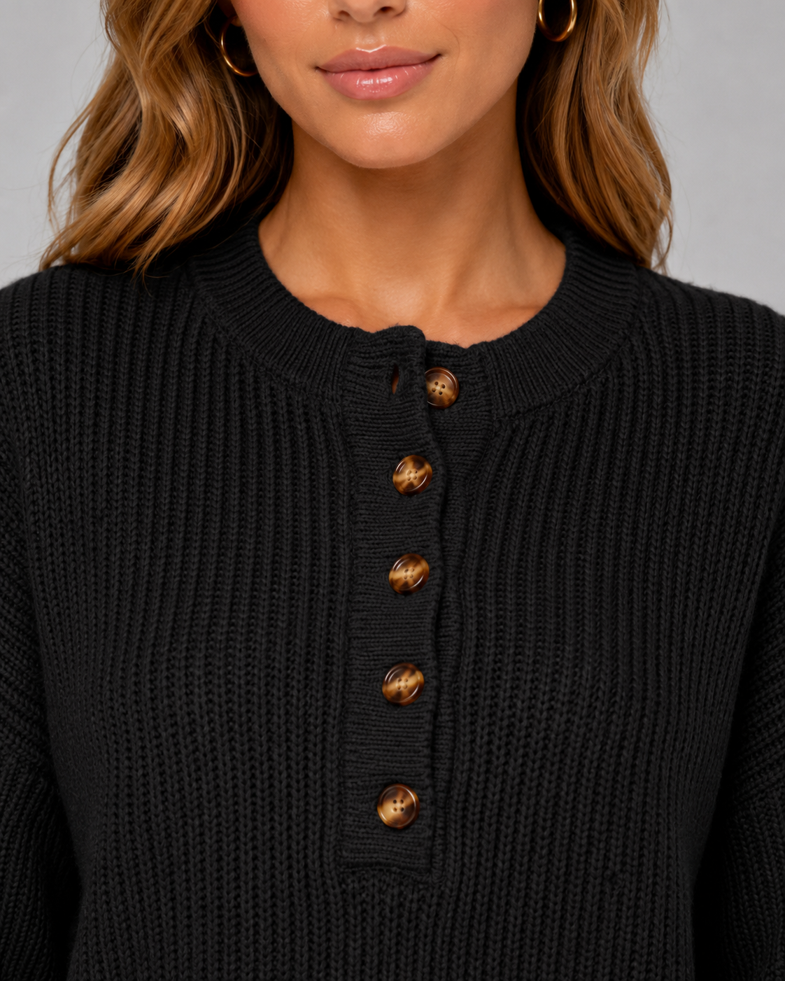 Women's Ribbed Henley Jumper – Button Neck