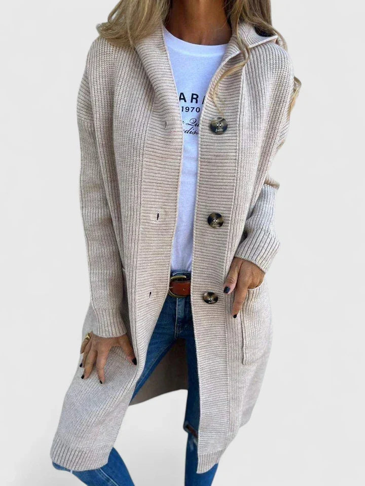Women's Ribbed Knit Hooded Duster Cardigan – Longline Button Front Coatigan with Pockets
