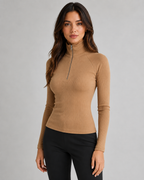 Women's Ribbed Quarter Zip High Neck Jumper – Slim Fit
