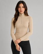 Women's Ribbed Quarter Zip High Neck Jumper – Slim Fit