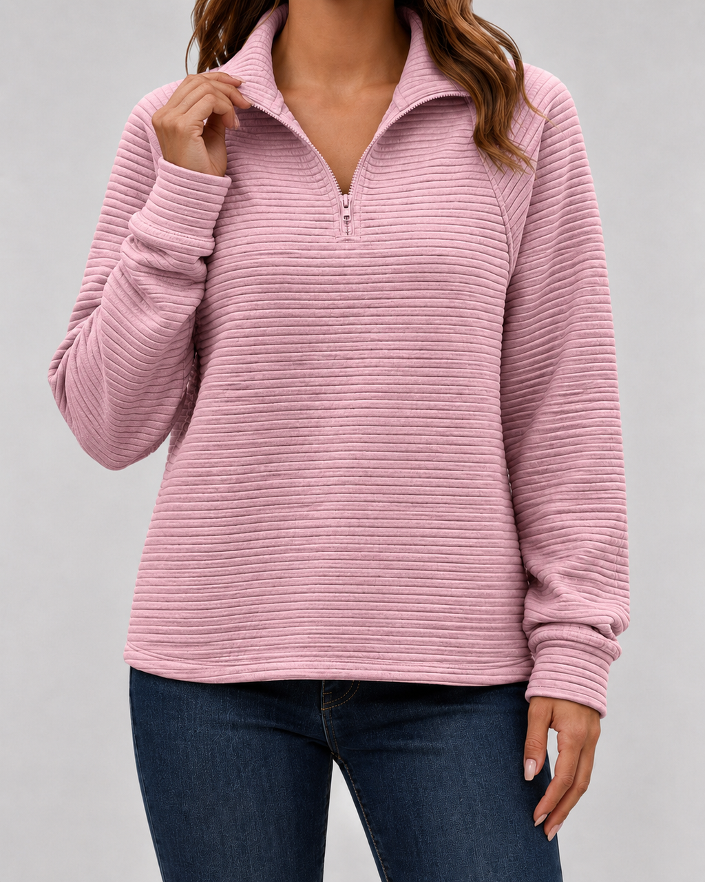 Women's Ribbed Quarter-Zip Knit Pullover – Zip Neck