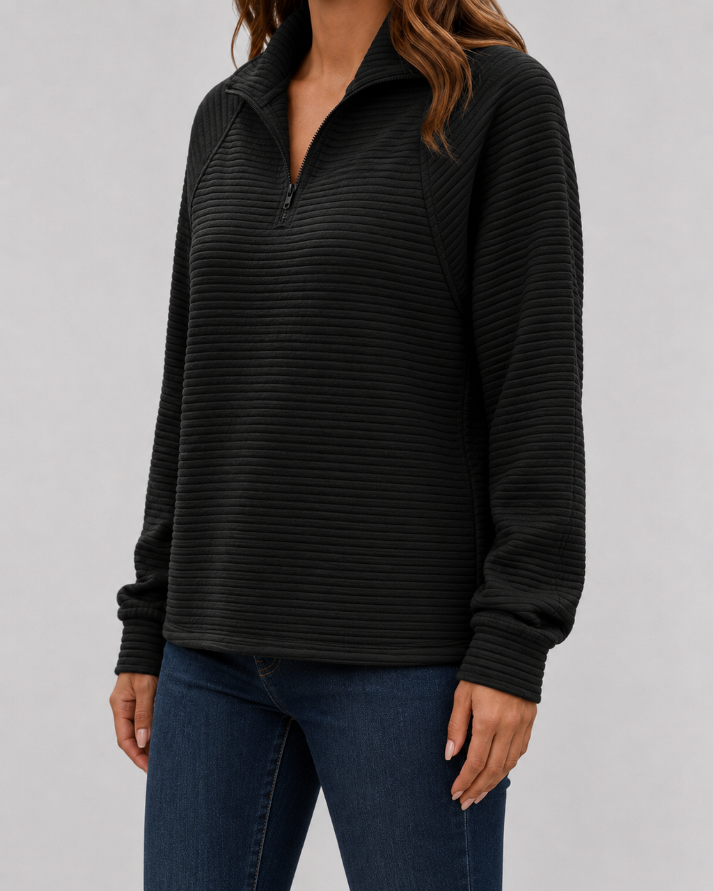 Women's Ribbed Quarter-Zip Knit Pullover – Zip Neck