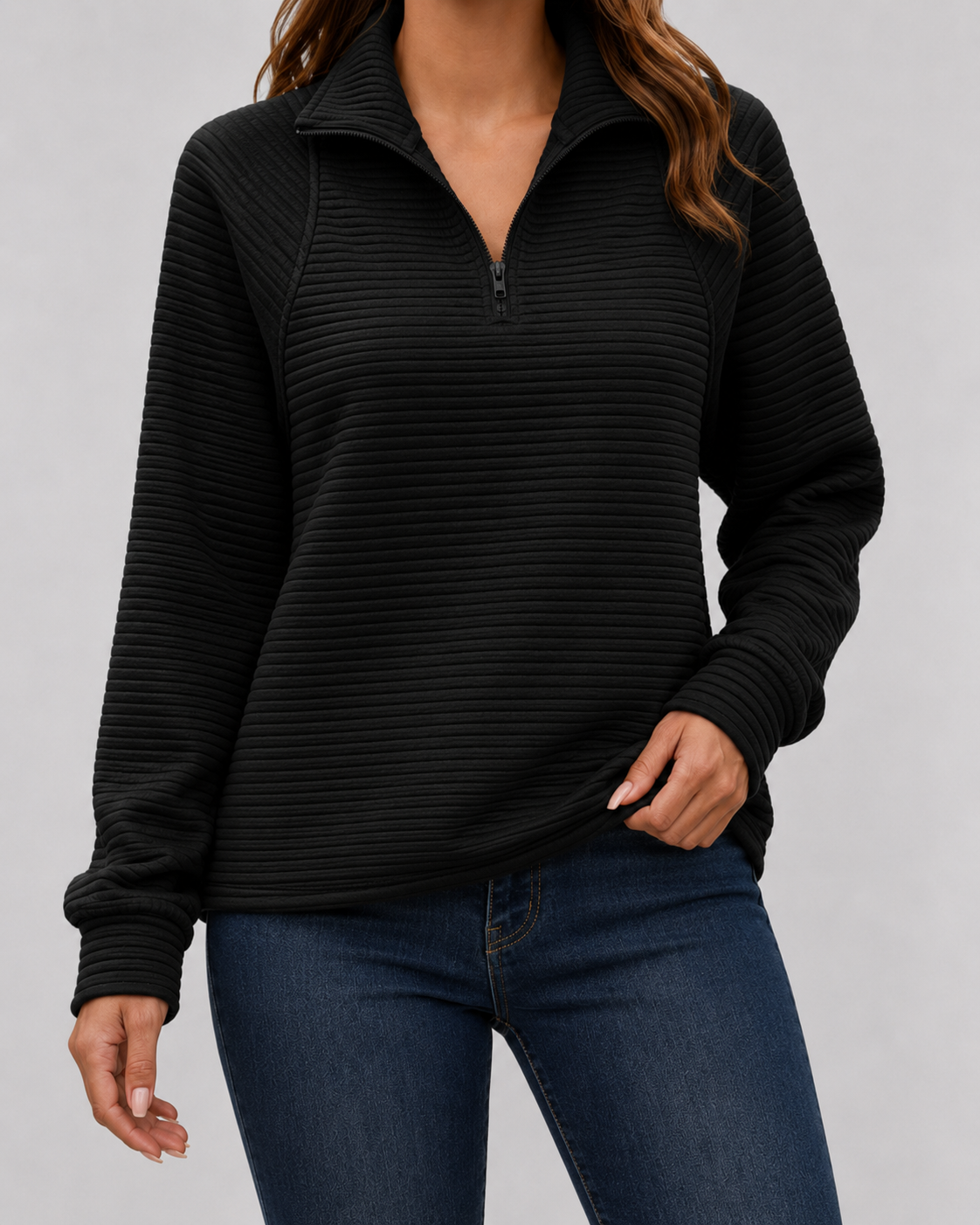 Women's Ribbed Quarter-Zip Knit Pullover – Zip Neck