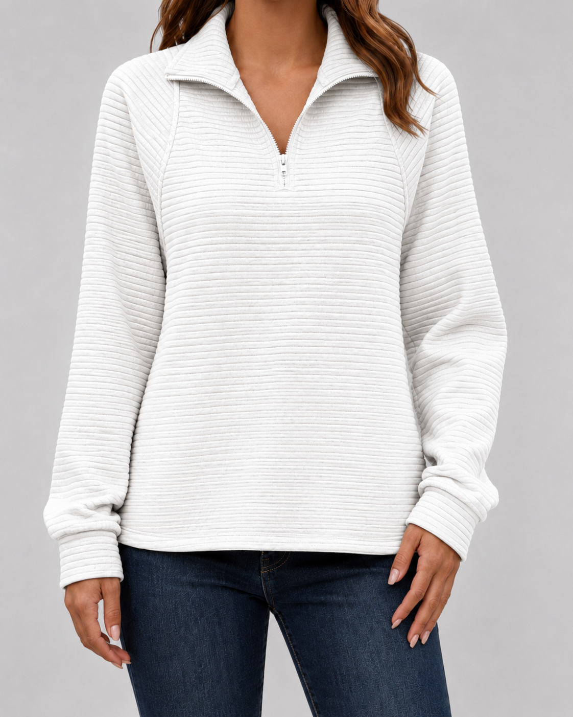Women's Ribbed Quarter-Zip Knit Pullover – Zip Neck