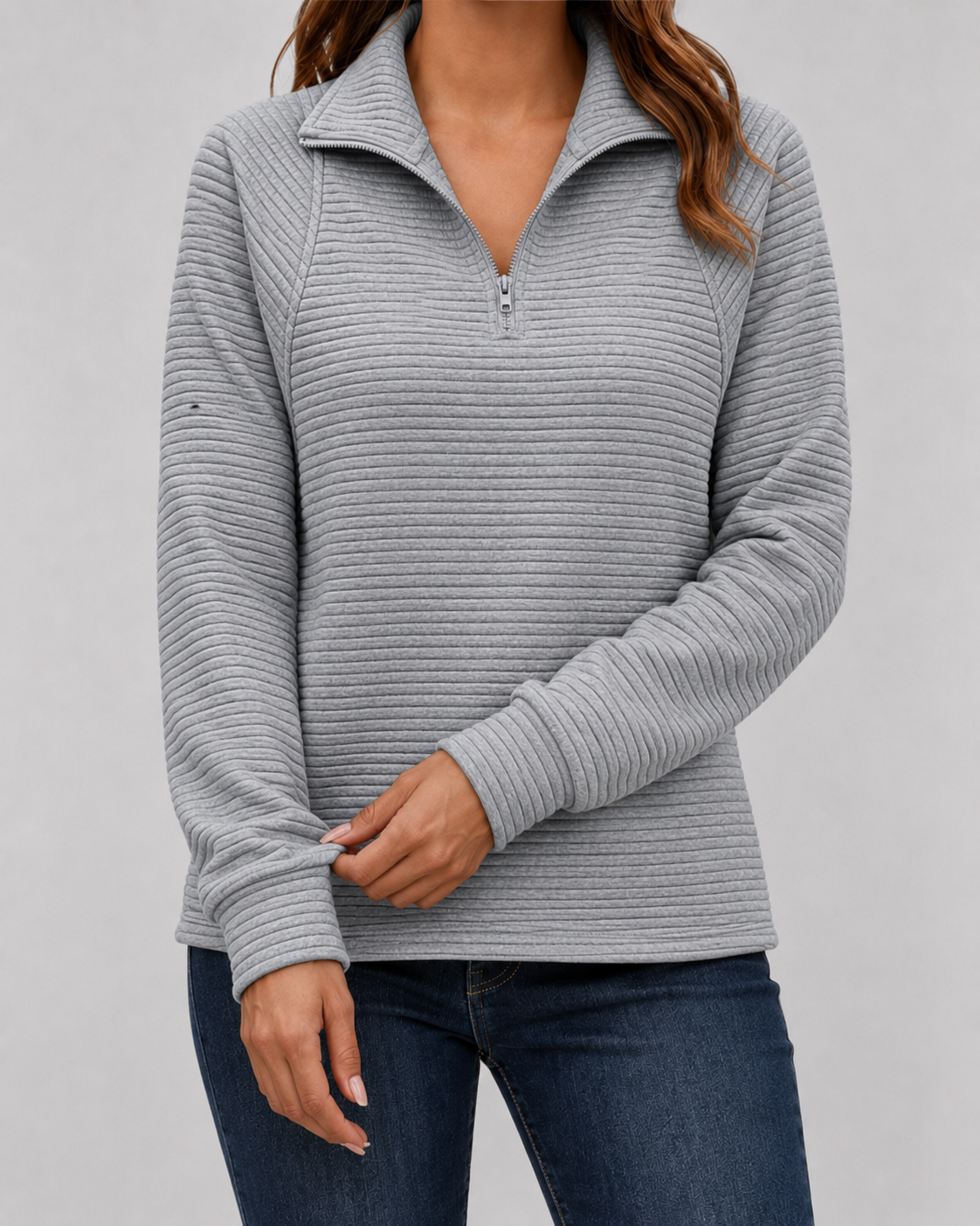 Women's Ribbed Quarter-Zip Knit Pullover – Zip Neck