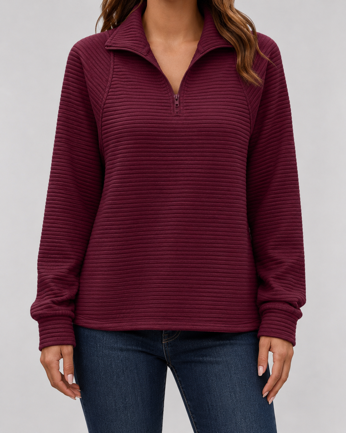 Women's Ribbed Quarter-Zip Knit Pullover – Zip Neck