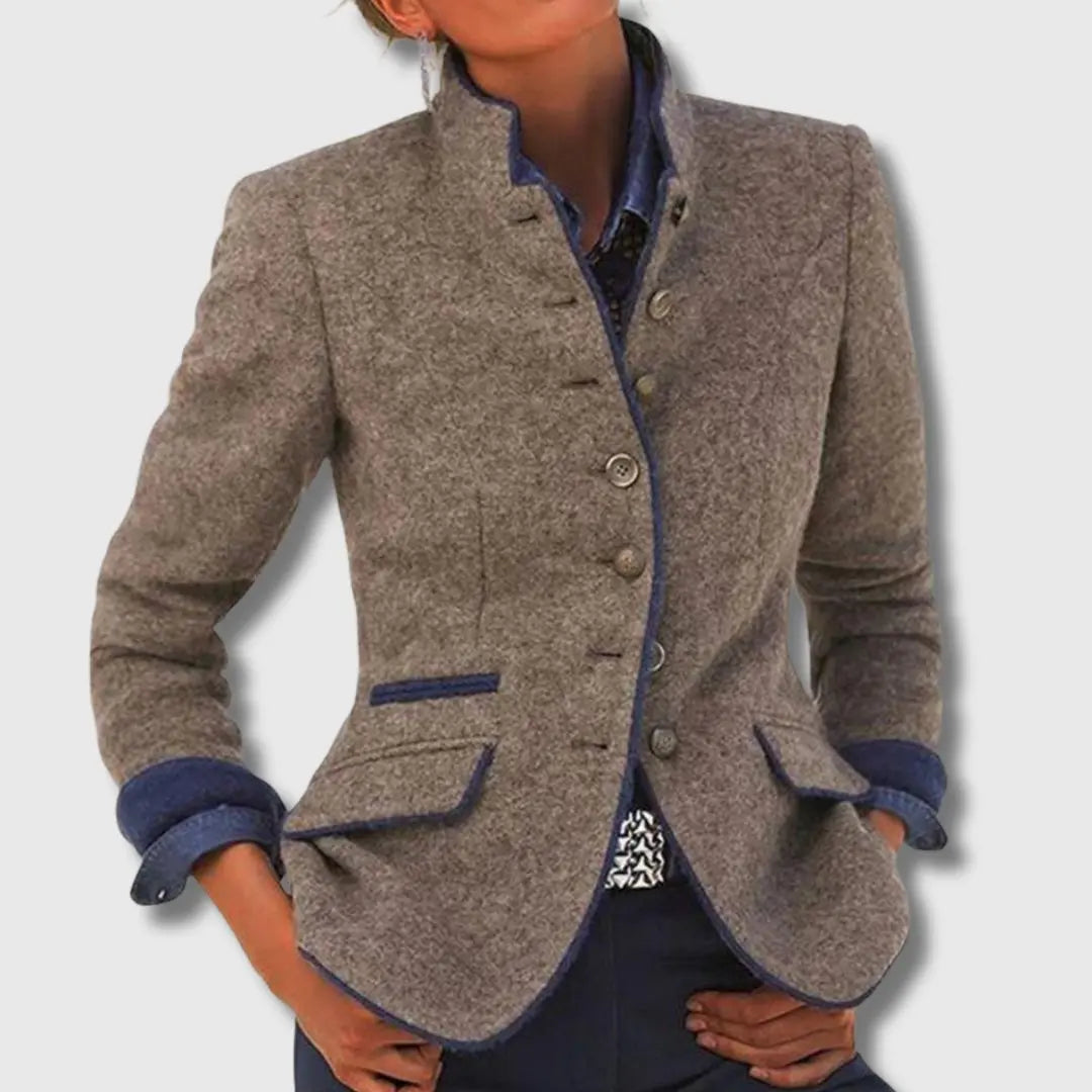 Kacob | Women's Riding Blazer – Stand Collar Button Front Textured Jacket