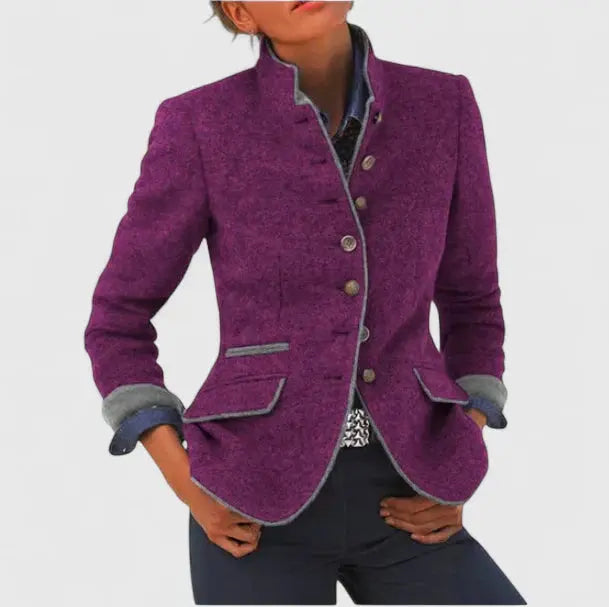 Kacob | Women's Riding Blazer – Stand Collar Button Front Textured Jacket