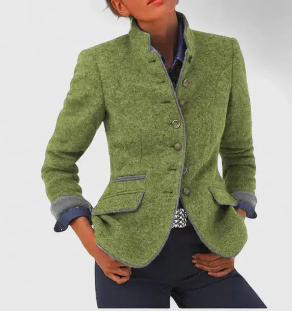 Kacob | Women's Riding Blazer – Stand Collar Button Front Textured Jacket