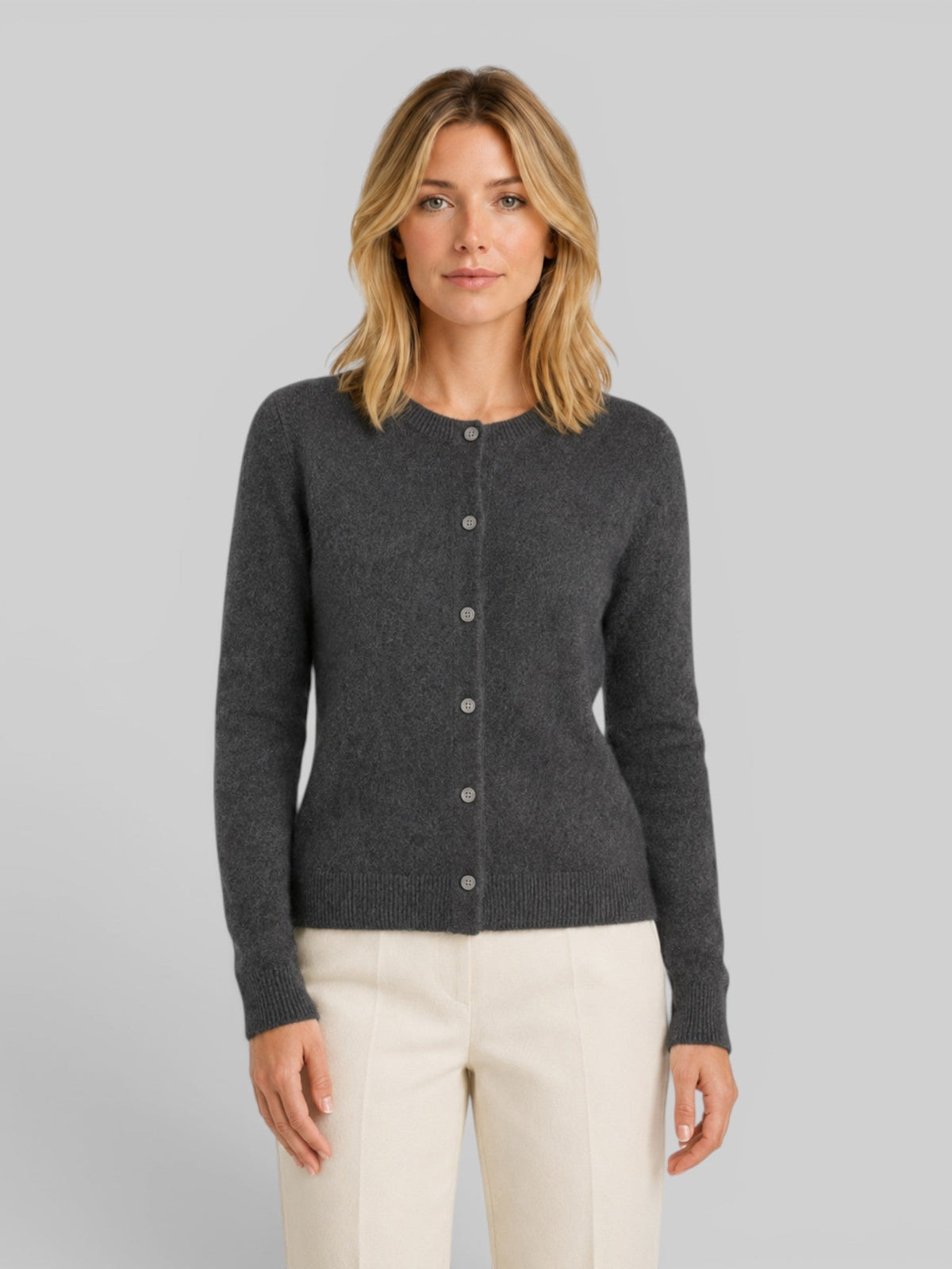 Women's Round Neck Button-Front Knit Cardigan