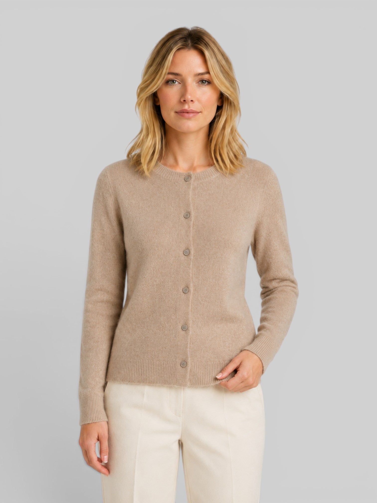 Women's Round Neck Button-Front Knit Cardigan