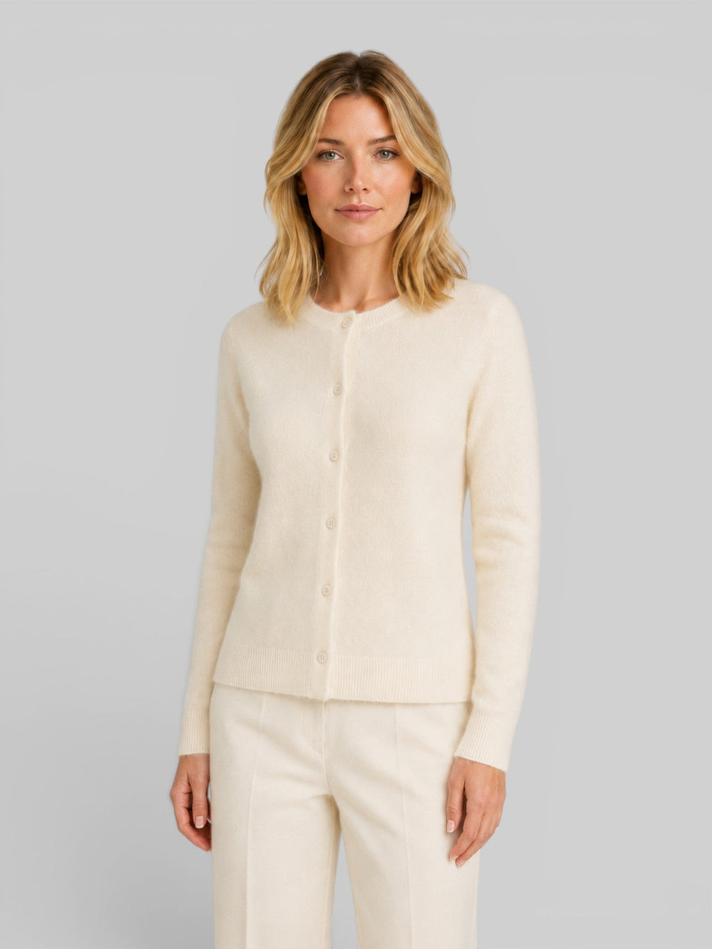 Women's Round Neck Button-Front Knit Cardigan