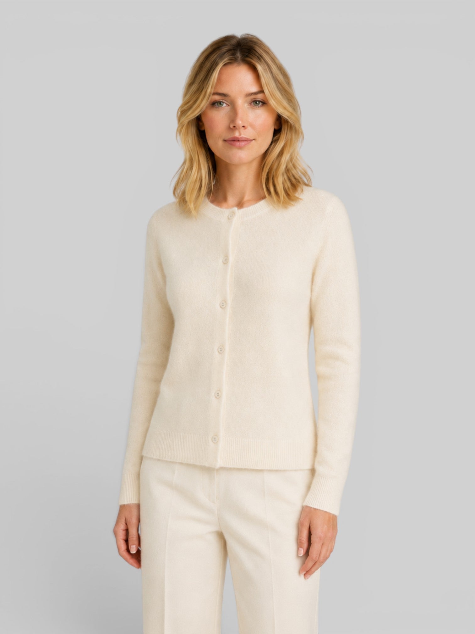 Women's Round Neck Button-Front Knit Cardigan