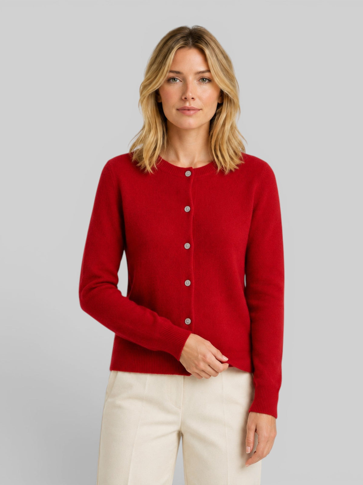 Women's Round Neck Button-Front Knit Cardigan