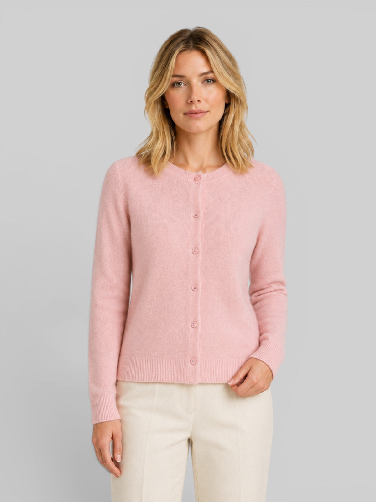 Women's Round Neck Button-Front Knit Cardigan