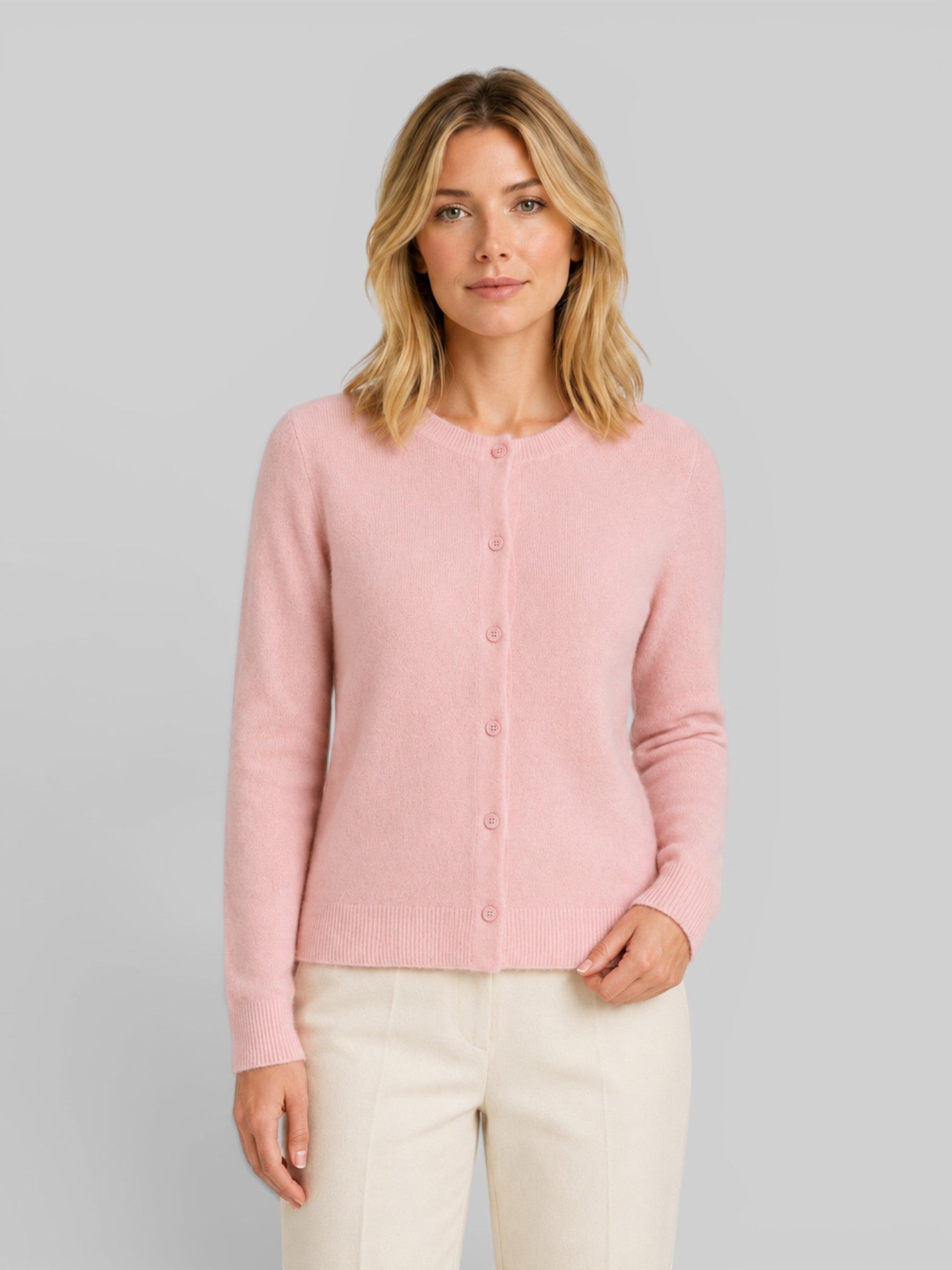 Women's Round Neck Button-Front Knit Cardigan