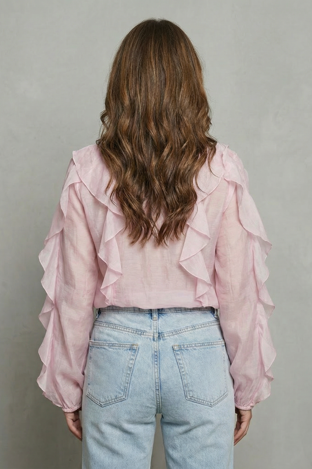 Women's Ruffle Blouse – Layered Ruffle V Neck Statement Sleeve Button Up Blouse