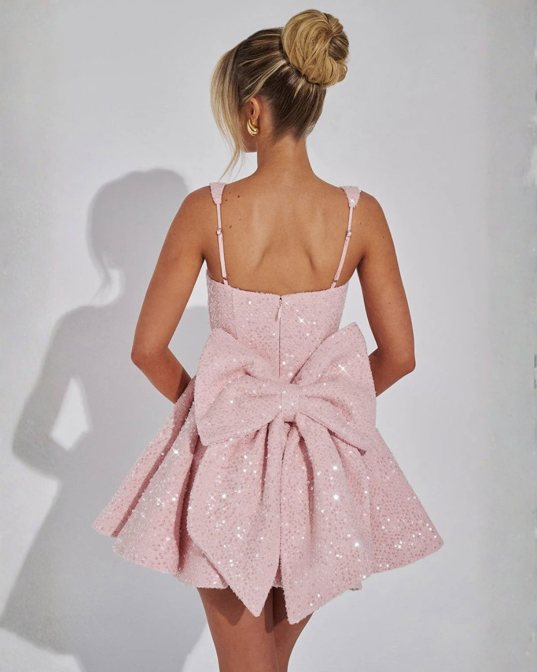 Kacob | Women's Sequin Square Neck Mini Dress with Bow – Christmas Party Dress