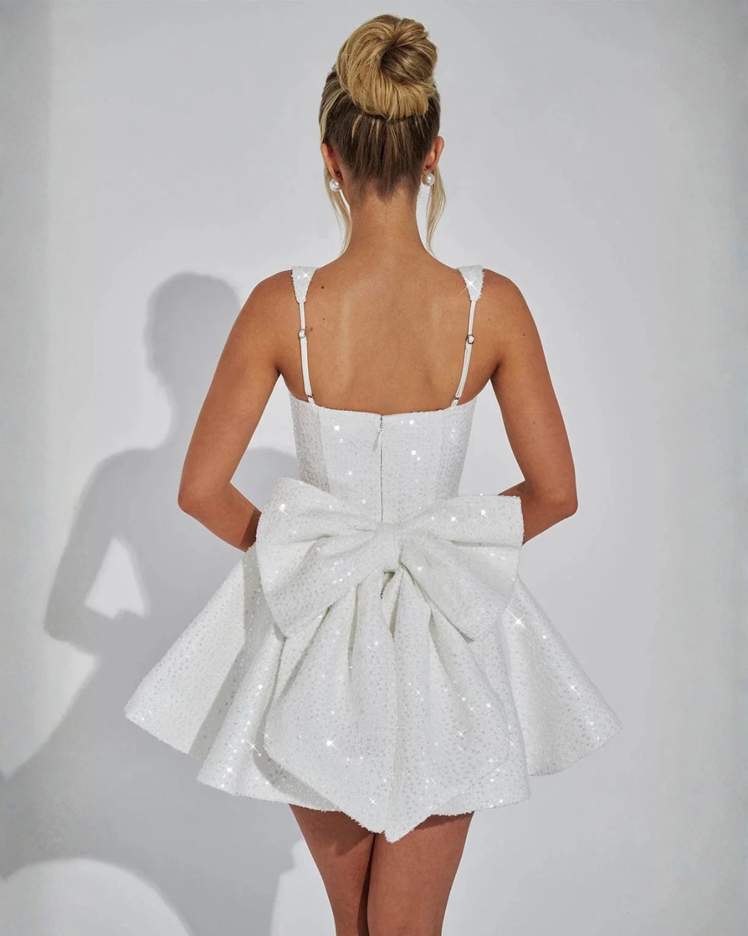 Kacob | Women's Sequin Square Neck Mini Dress with Bow – Christmas Party Dress