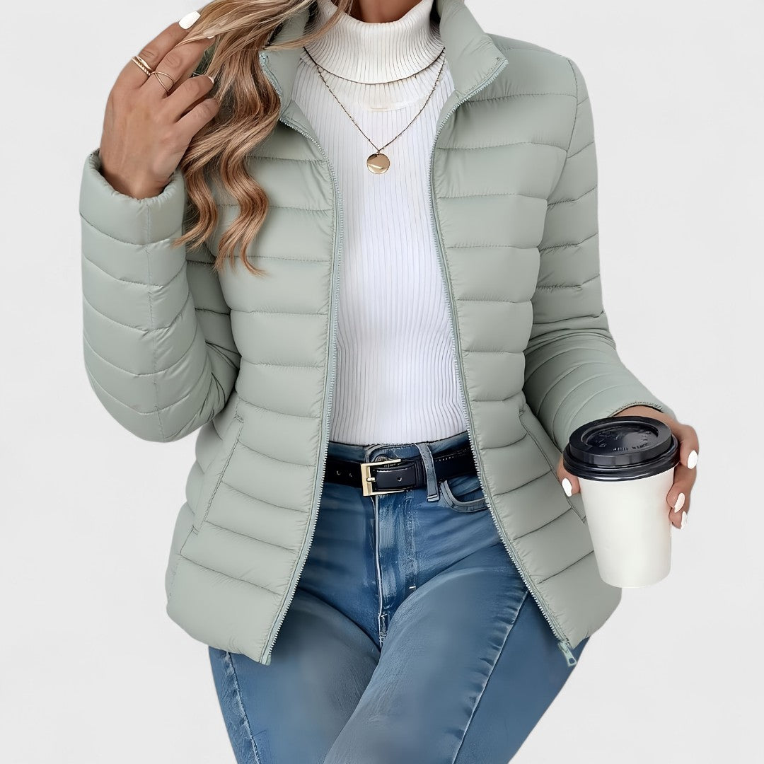 Kacob | Women's Short Puffer Jacket – Stand Collar Quilted Jacket