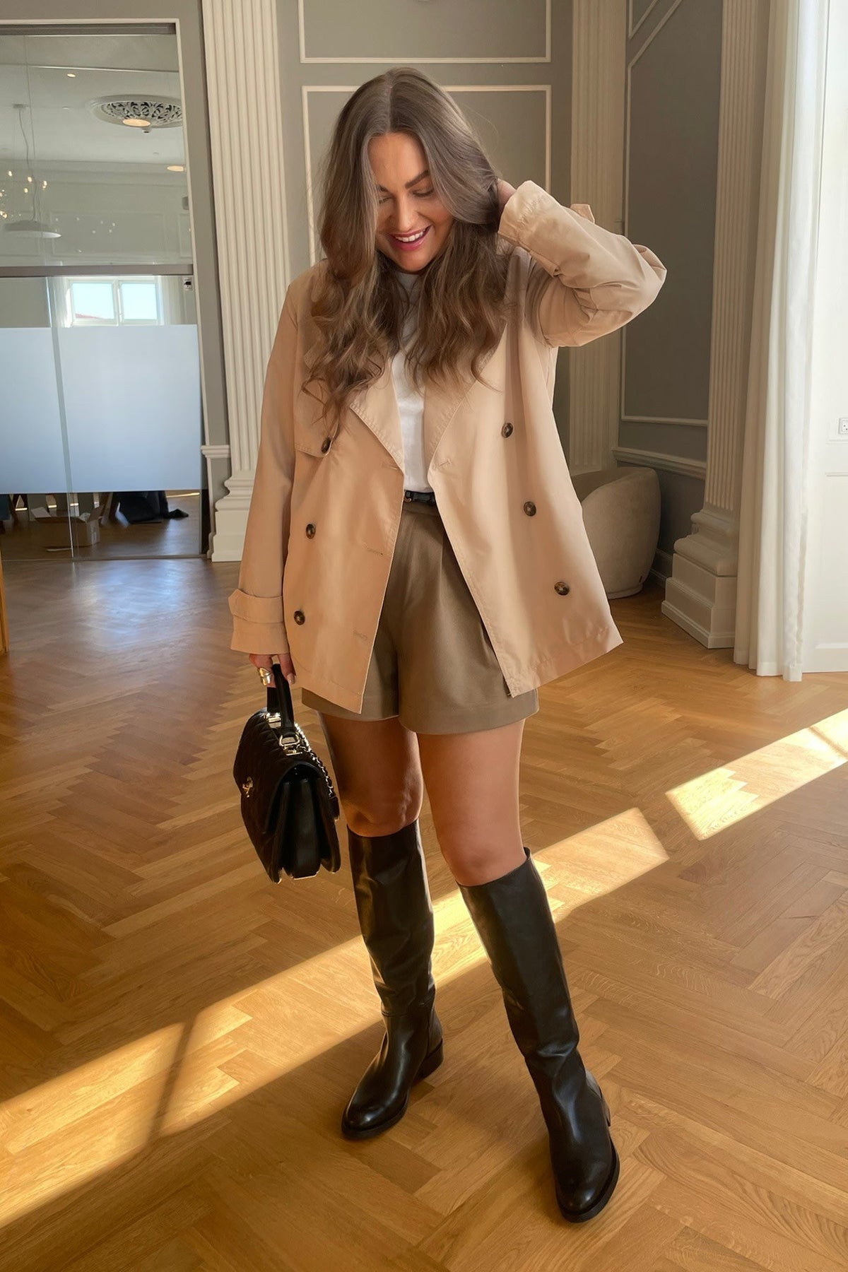 Kacob | Women's Short Trench Coat – Double Breasted Cropped Mac Jacket