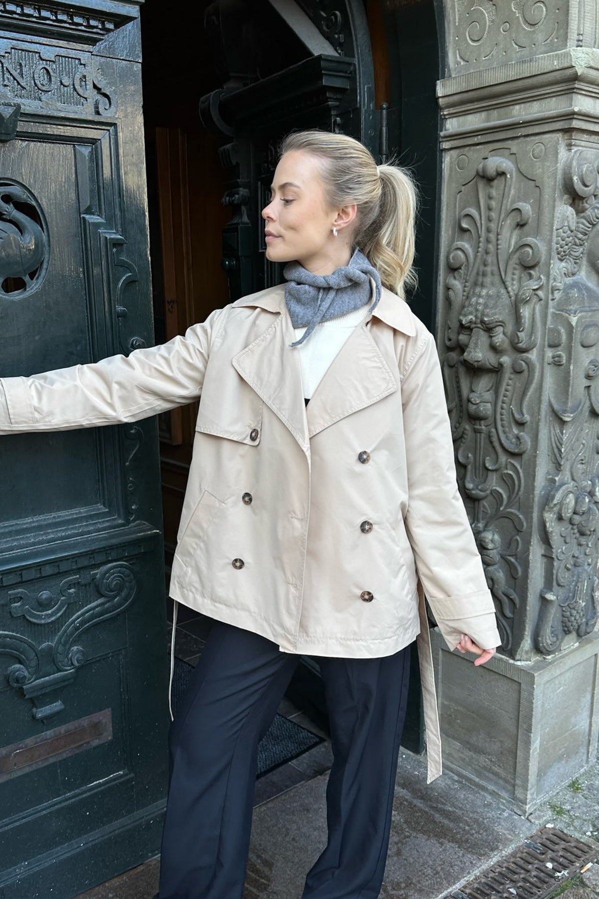 Kacob | Women's Short Trench Coat – Double Breasted Cropped Mac Jacket