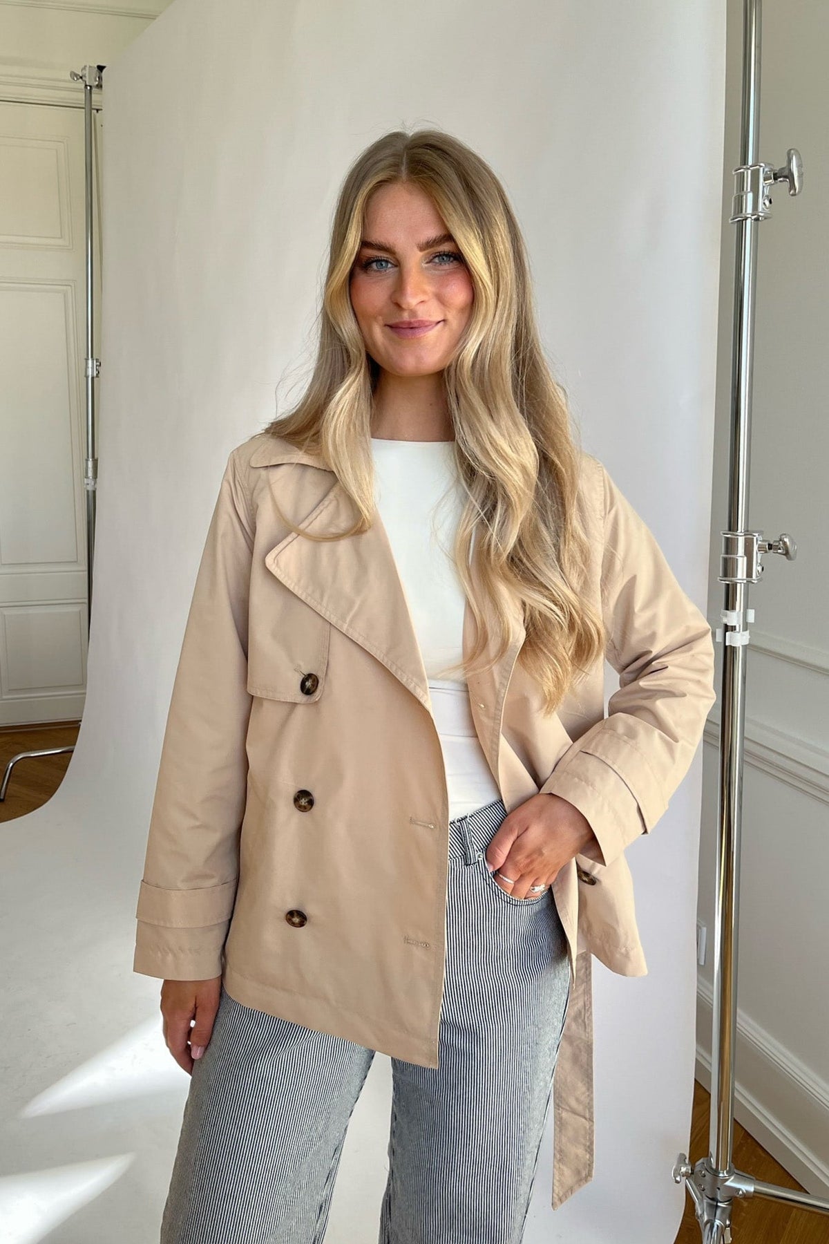 Kacob | Women's Short Trench Coat – Double Breasted Cropped Mac Jacket