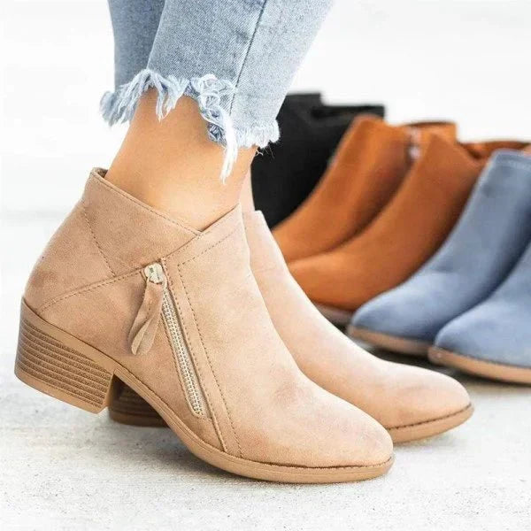 Kacob | Women's Side Zip Ankle Boots – Block Heel Casual Boots