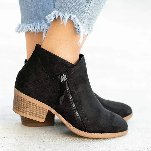 Kacob | Women's Side Zip Ankle Boots – Block Heel Casual Boots