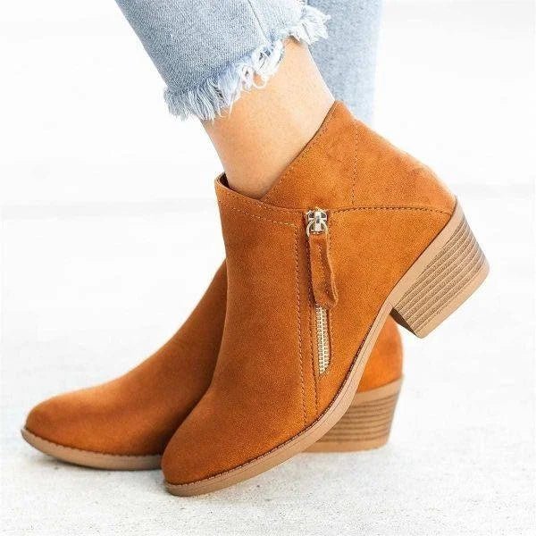 Kacob | Women's Side Zip Ankle Boots – Block Heel Casual Boots