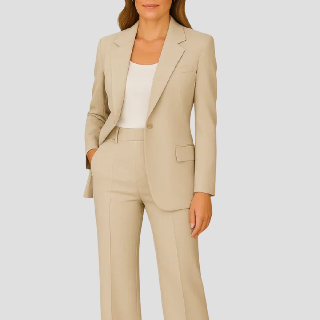 Kacob | Women's Single-Button Blazer Trouser Suit – Straight Leg Two-Piece Workwear Set