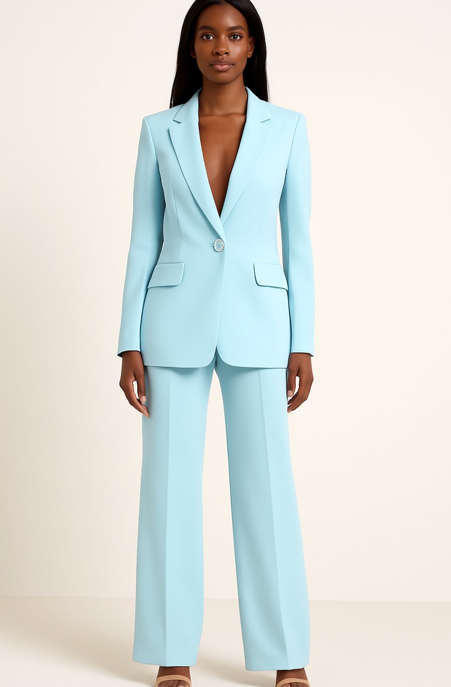 Kacob | Women's Single Button Trouser Suit – Wide Leg Tailored Two-Piece