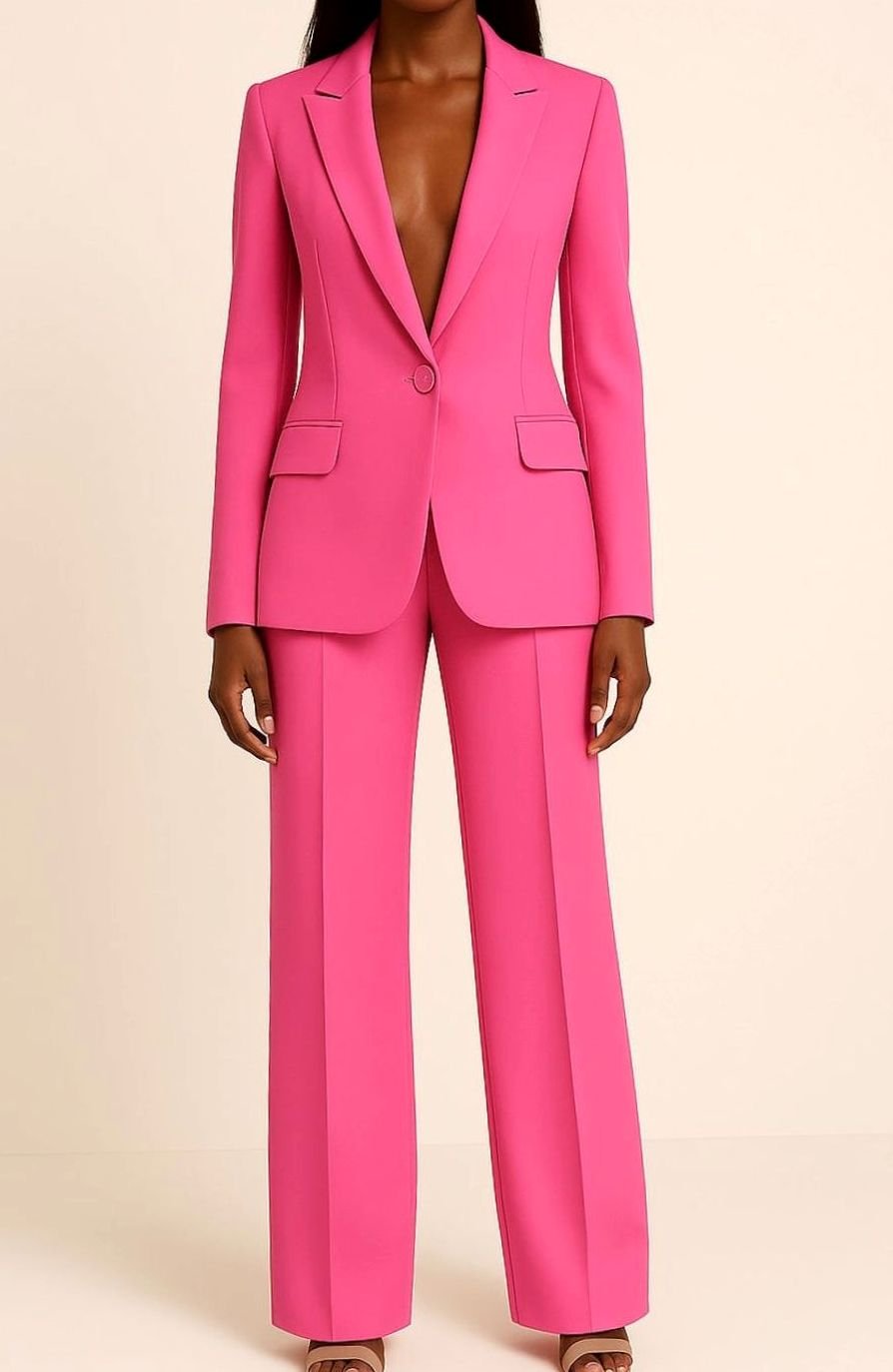 Kacob | Women's Single Button Trouser Suit – Wide Leg Tailored Two-Piece