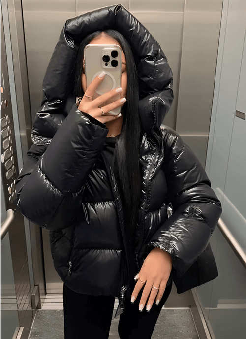 Kacob | Women's Slim Fit Glossy Puffer Jacket – Padded Winter Jacket