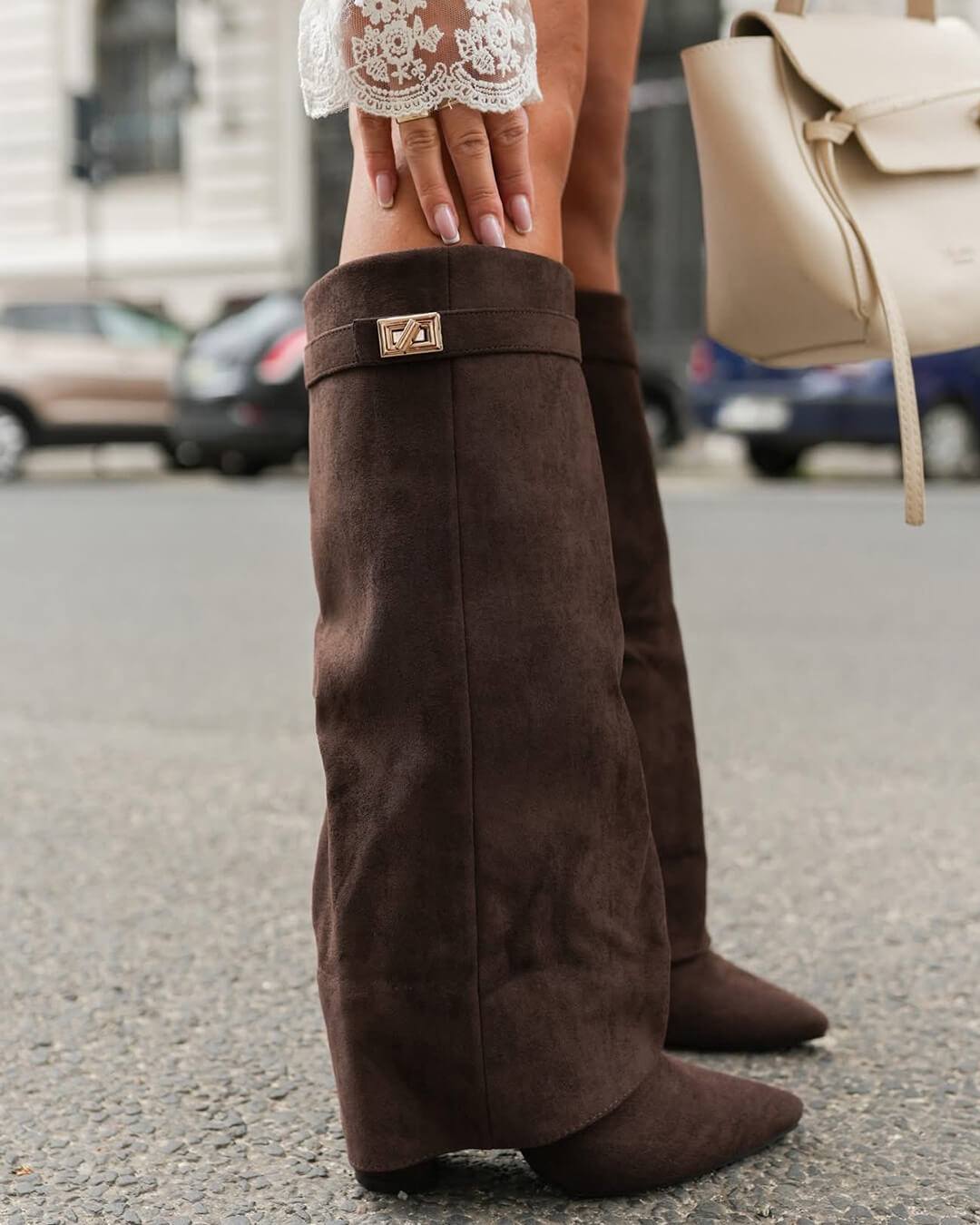Kacob | Women's Slim Heeled Knee High Boots – Stretch Panel Winter Boots